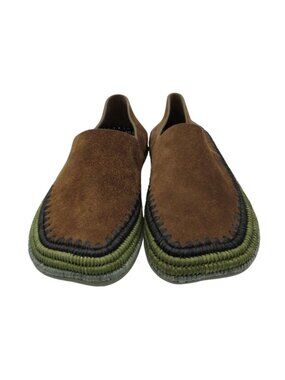 Loewe Slip-on Flat Shoes Rio Slippers Suede Raffia Anagram Logo Camel